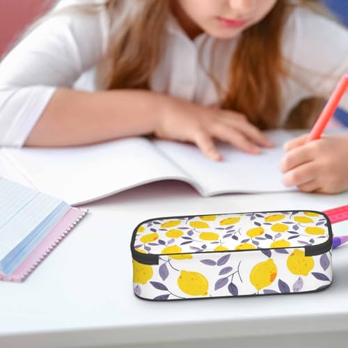 Image of Yellow Lemon Pencil Case Tropical Fruit Leaves Summer Theme Pencil Bag Pouch Box Organizer for College Student School Students Boy Girl