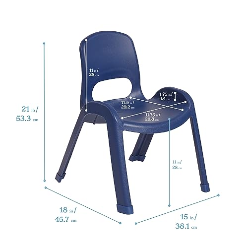 Image of ECR4Kids Plastic Stackable SitRight Chair, 11in, Classroom Furniture, Navy, 4-Pack | Durable plastic, GREENGUARD Gold Certified, 3-5 years, 74 lb capacity, fully assembled, indoor and outdoor, classroom /home