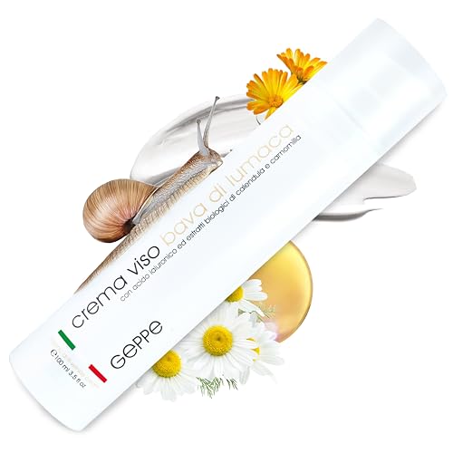 100ml. Bio Crema Viso Bava di Lumaca 65% PURA - Acido Ialuronico Viso con Vitamina C+E - Crema Viso Antirughe, Idratante, antimacchie, cicatrizzante - Skincare MADE IN ITALY