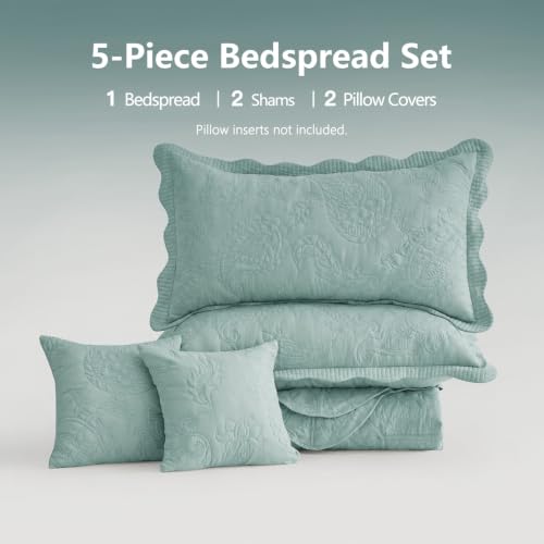 Image of HZ & HY Oversized Queen Bedspreads, Stitched Paisley, Aqua Sky