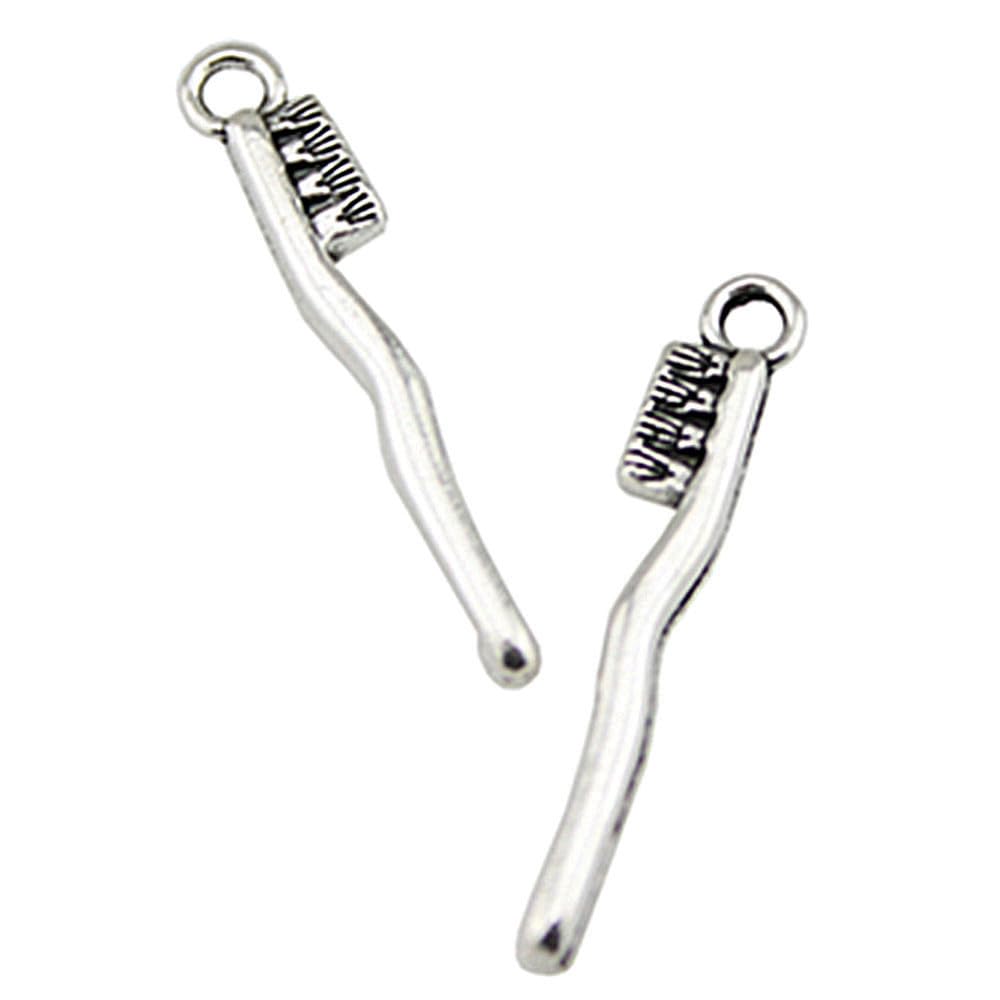 WYSIWYG 10pcs 29x13mm Toothbrush Charms Antique Silver Color Zinc Alloy