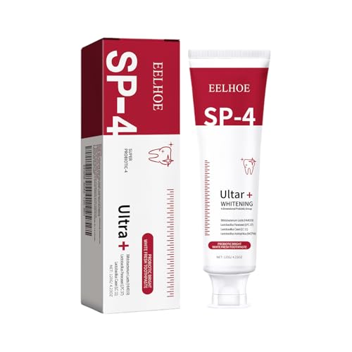 Probiotic Whitening Toothpaste with Peppermint, SP-4 Formula for Stain Removal and Fresh Breath, Red for Gum Care, Enamel-Safe Daily Use, 4.23 oz