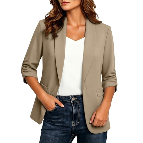 Blazers for Women Business Casual, Open Front 3/4 Sleeve Suit Jacket Cropped Blazers Office Work Cardigan Jacket - Image 4