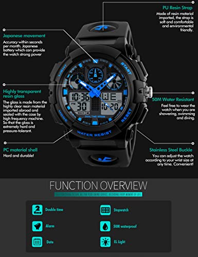 Image of PASNEW Boys' Watches - Dual Display, Large Dial Sport Watch, Black Outdoor Watch for Boys & Teens - Waterproof