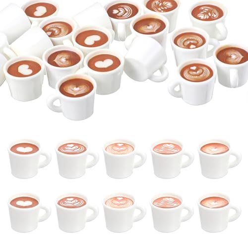 20 Pcs Mini Coffee Cups, 5 Styles Resin Imitation Miniature Food Decorations, Tableware Coffee Charms for Jewelry Making DIY Earring Keychain Necklace, Hanging Ornament Dollhouse Accessories