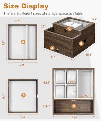 Homde Watch Box for Men Jewelry Organizer with Real Glass Watch Case for Ring, Bracelet, Watch, Necklace, Earrings, and Accessories