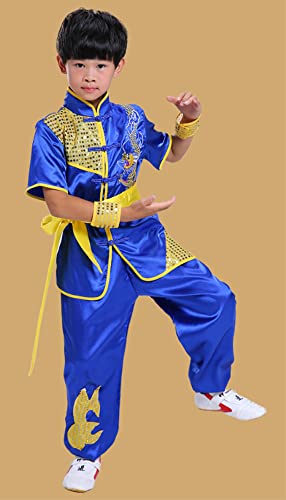 Boys Girls Kung Fu Master Tai Chi Dragon Chinese Uniform Top Shirt Pants Set Outfit