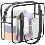 HAOGUAGUA Extra Large Clear Cosmetic Makeup Bag, Transparent PVC Tote Shoulder Bag Stadium Approved, Waterproof Clear Toiletry Carry Pouch Makeup Artist Bag Diaper Bag (Black)