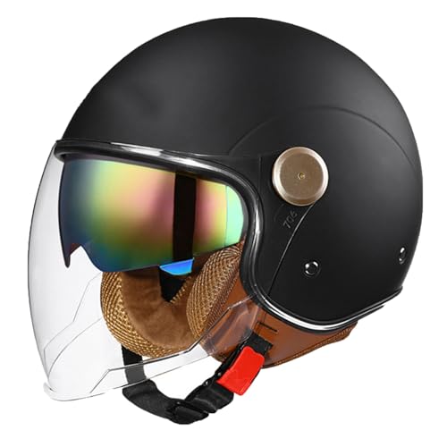 Erwachsenen Motorradhelm Scooter-Helm, Mode Halboffener Helm, Jet-Helm Mit Sonnen-Visier, Roller-Helm für Frauen und Herren Im Edlen Vintage-Look, Qualität Nach ECE-Norm