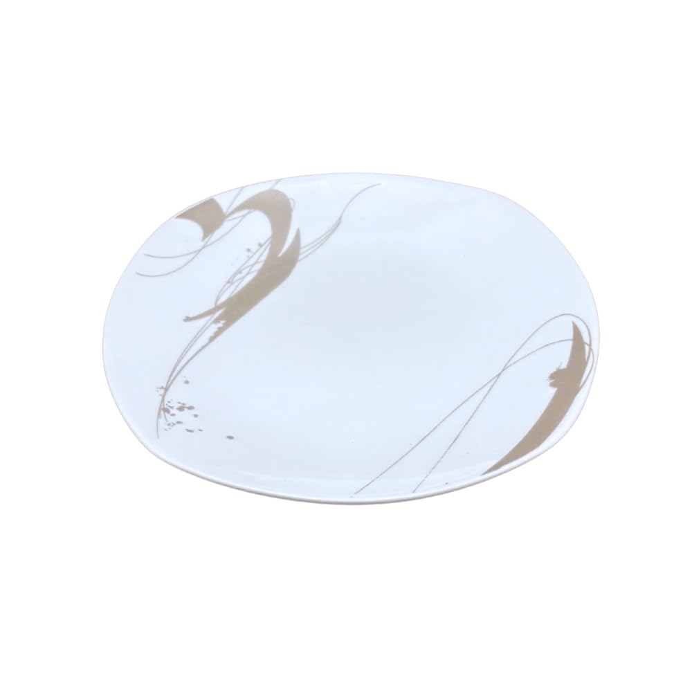 Set Piatti Porcellana 18 Pezzi per 6 Persone – Servizio da Tavola Moderno Bianco e Tortora – Lavabili in Lavastoviglie – Piatti Piani, Fondi e Dessert – Modello Ink Painting