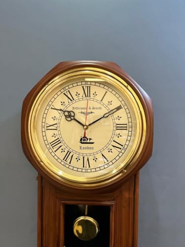 Image of Quality Step Packers Vintage Wooden Pendulum Wall Clock | Roman Numerals | Silent Quartz Mechanism | Elegant Home & Office Decor | Antique Finish