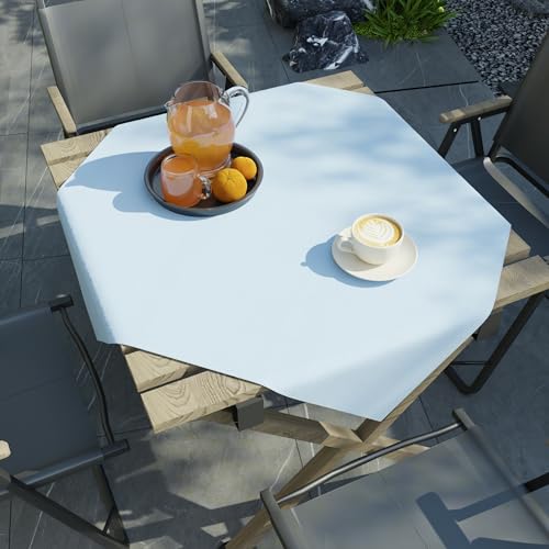 Image of Encasa XO Dining Table Cover Cloth for 4 Seater | 90x90 cm Cotton Canvas Square Table Cloth | Machine Washable Tablecloth for Indoor & Outdoor Use - Ice Blue Solid Color