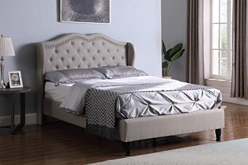 Queen Upholstered Platform Bed Frame with 51\" Tall Headboard - Button Tufted Cloth Bed- Wood Slat Support with Storage Space- No Box Spring Needed- Easy Assembly- Light Grey - OLIVER & SMITH - Berkley