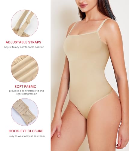 Image of Nebility Shapewear Bodysuits for Women - Tummy Control Square Neck Bodysuit Seamless Body Shaper