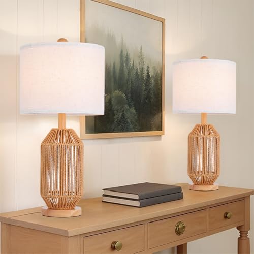 Set de 2 lámparas de mesa Boho Rattan 21 pulgadas miniatura 2