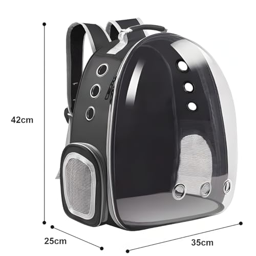 Retoo Katzenrucksack Hunderucksack mit Vornes Transparentes Fenster und Reißverschluss, 42x35x25cm, Transporttasche mit Belüftungslöchern, Verstellbare Gurte, für Katzen und Kleine Hunde, Schwarz