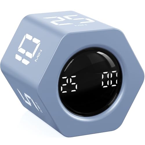 Image of Rotating Productivity Timer 5, 25, 10 30,60 Mins Preset Stopwatch, Desk Flip ProductivityTimer, ADHD Tool Hexagon, Vibration /Mute /Alarm, for Work, Study, Back to School, Kitchen, Blue