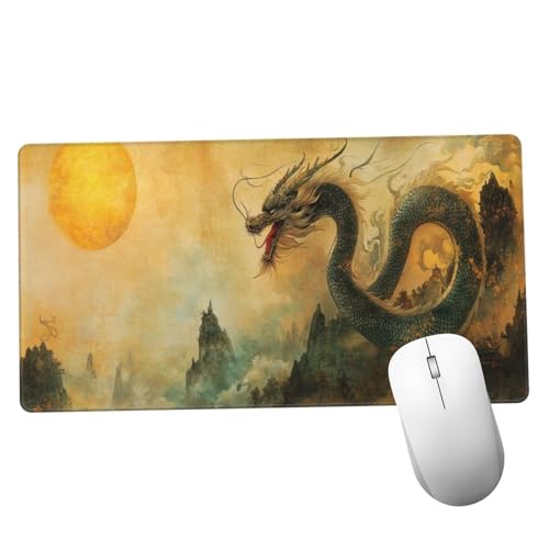 Amarillo Alfombrilla Ratón 900x500x3mm Alfombrilla Raton XXL con Base de Goma Antideslizante, Accesorios Gaming Dragón, Ordenador Gamer Regalos, Mouse Pad Gaming Mejora La Precisión Y La Velocida Y990