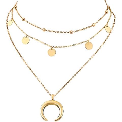 Wowanoo Layered Chain Choker Necklace Moon Sequins Pendant, GoldS, Size No Size Cover