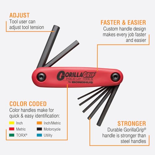 Image of Bondhus 12592 GorillaGrip Set of 7 Hex Fold-up Keys, sizes 1.5-6mm