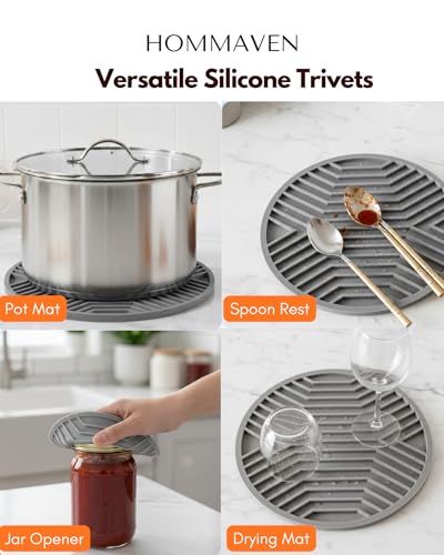 Image of Silicone Trivet Mats, Set of 3, Heat and Slip Resistant, Multipurpose Non-Slip Hot Pads for Kitchen Potholders, Jar Opener, Spoon Holder, Food Grade BPA Free, 6.5mm Extra Thick,(Grey)