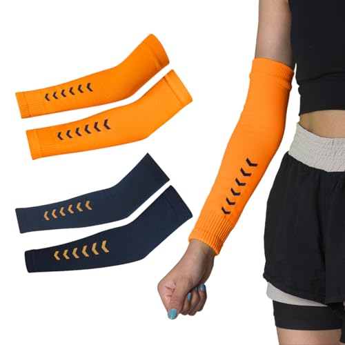 Kit 2 Manguito Segunda Pele Proteção Solar UV Feminino Masculino Volei Ciclismo Beach Tennis (Laranja e Azul Marinho, P)