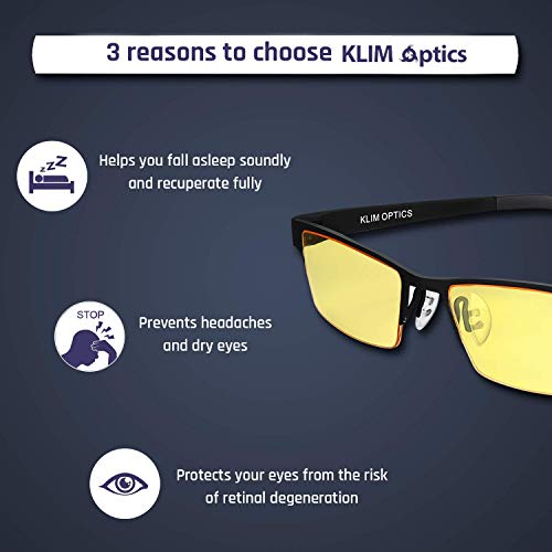 KLIM Optics Blue Light Blocking Glasses + Reduce Eye Strain and Fatigue + Gaming Glasses for PC Mobile TV + Blocks 92% Blue Light + Computer Glasses with UV Protection + NEW 2020 VERSION