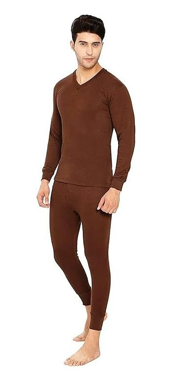 Image of Men's Woolen Themal Wear Set | V-Neck Thermal Top and Lower Set | Slim-Fit Solid Full Sleeve Thermal Set for Men | Skin Friendly Thermal Set