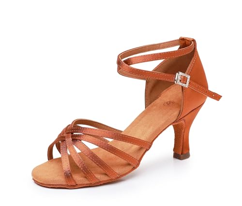 Rosefinch Latein Tanzschuhe Damen Standard Latein Chacha Ballsaal Party Salsa Tanzübung Performance A01 Braun 7 cm 37 EU