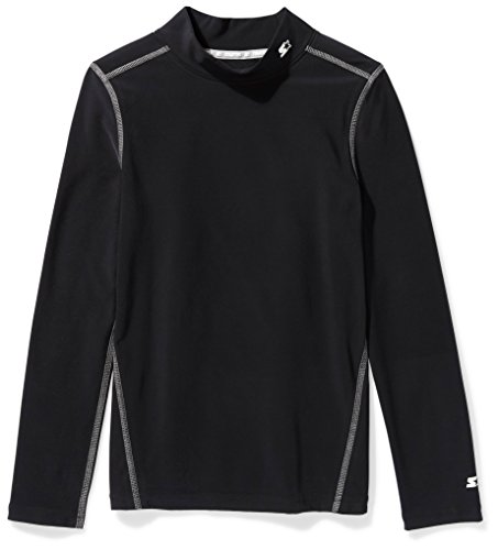 Starter Boys' Long Sleeve Mock Neck Athletic Light-Compression T-Shirt, Amazon Exclusive, Black, L (12/14)