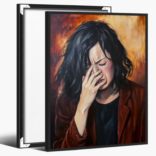 Crying Woman Wall Art Canvas Poster Dramatic Emotional Breakdown Oil