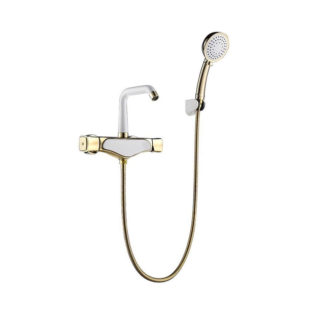 Blyqxs Gold With White Bathtub Faucets Wall-Mounted Bathtub Faucet Shower Set Le-7731