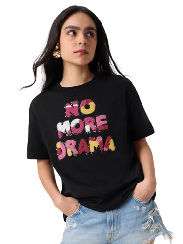 T-shirt oversize en coton brodé col rond pour un confort quotidien