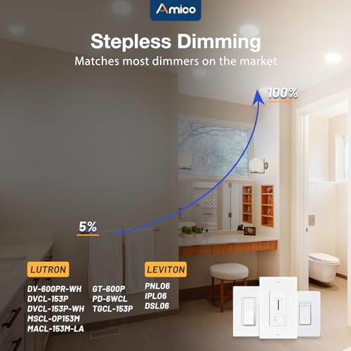 Amico 36 Pack 6 Inch 5CCT Ultra-Thin LED Recessed Ceiling Light with Junction Box, 2700K/3000K/3500K/4000K/5000K Selectable, 12W Eqv 110W, Dimmable Can-Killer Downlight, 1050LM Brightness - ETL&FCC by Amico - Image 7