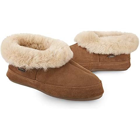 Acorn Women's Sheepskin Indoor/Outdoor Bootie Slippers, Walnut, 8 Cover