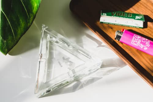 Higher Standards Elegant Crystal Glass Ashtray - 6.5"L X 2.5"W X 6.5"H Triangular, Aesthetic Design For Indoor And Outdoor Use - Premium Quality, Easy To Clean #TOP5
