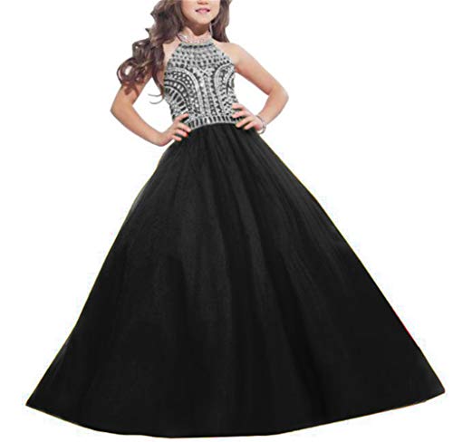 Meowmming-Girls-High-Neck-Beaded-Pageant-Dresses-Halter-Backless-Flower-Girl-Dresses-Party-Dresses-Black