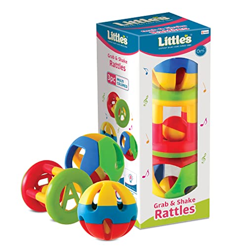 Little's Grab & Shake Rattles | Educational & Developmental Toys for Kids | Rattles for Baby | Baby Toys | 3 Piece Multi-Color Toddler Activity Toys | Infant & Preschool Kids Toys
