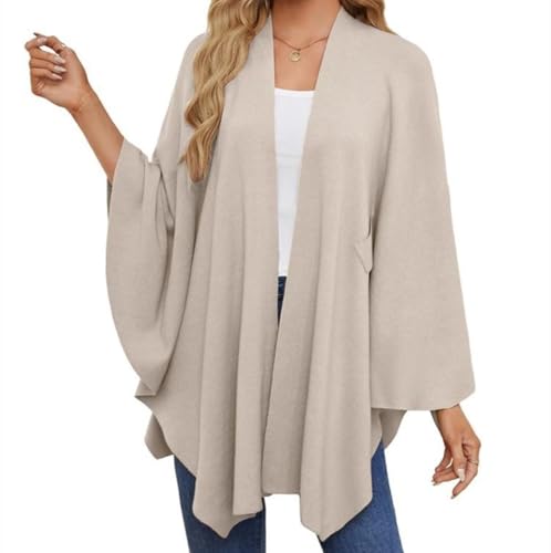 2025 Cross Front Knit Poncho Sweater Elegant Shawl Wraps Soft Open Front Poncho Sweater, for Travel & Office3