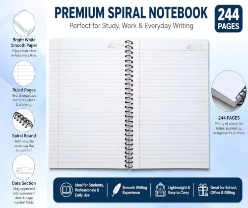 Image of A4 Spiral Notebook | Ruled | 244 Pages | Pack Of 4 | A4 Size