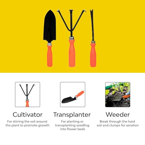 Mahi Supermart Gardening Tool Set - 3 Pcs (Big Shovel, Cultivator, Weeder) | Gardening Tools Kit for Home Gardening | Terrace Gardening Accessories | Necessary Farming Tiller, Spade, Trowel
