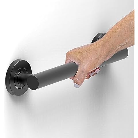 AmeriLuck Stainless Steel Designer Grab Bar for Bath Safety, Collection Glacier, ADA Compliant 500lbs Loading Capacity, Matte Black 12 inches Cover
