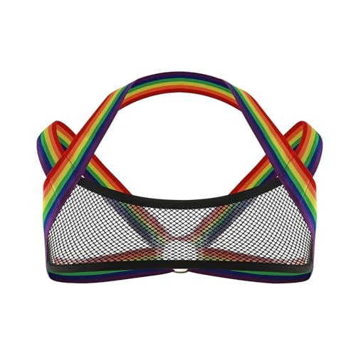 Mens Mesh Crop Tops Sexy Harness See Through Bra Hollow Undershirts