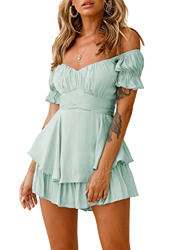 Image of AOHITE Womens Summer Tube Top Dress Off-Shoulder Ruffled Flowy Mini Short Dresses
