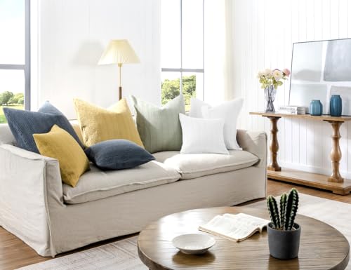 Image of 100% Cotton Throw Pillow Covers 24x24 Set of 2 Soft Breathable Euro Shams Square Cushion Case for All Seasons Decorative Pillowcase for Sofa Couch Bedroom,White