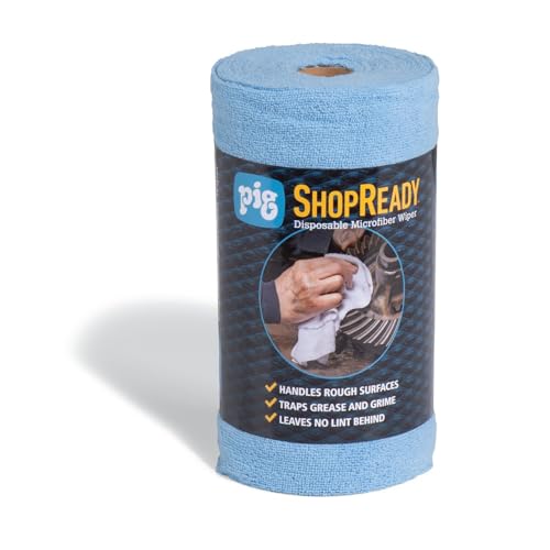 PIG ShopReady Microfiber Wipers| Durable Low-Lint Microfiber Rags | 50 per Roll | 12