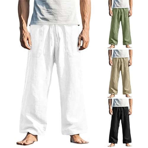 Mens Straight Leg Pants Button Elastic Waist Hawaiian Casual Loose Fit Stylish Breathable Beach Trousers with Pockets4