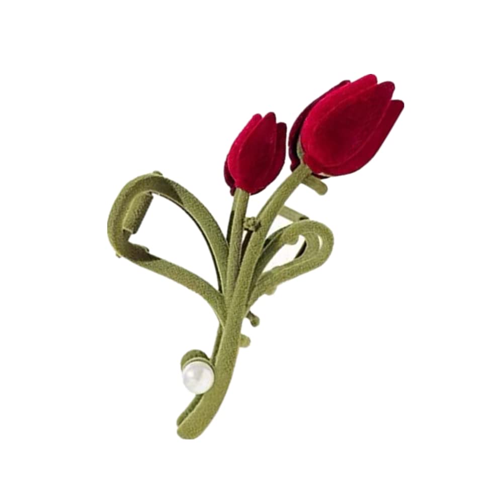 CaiHuaEr 1 PCS Tulip Hair Clips Elegant Metal Hair Claw Clip Velvet Hair Clips Tulip Hair Accessories Flower Hair Claw Clips for Women Girls