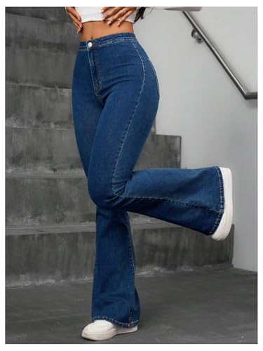MakeMeChic Women's Casual Flare Jeans High Waist Stretch Bell Bottom Y2k Denim Pants3