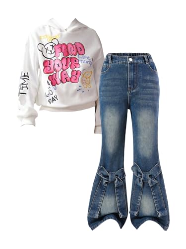 GORGLITTER Girl's Flare Jeans Bow High Waisted Bell Bottom Denim Pants with Pockets